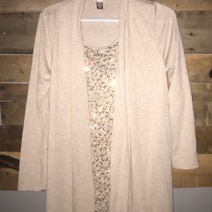 Beige & Gold Sequin Cardigan/Tank Shirt